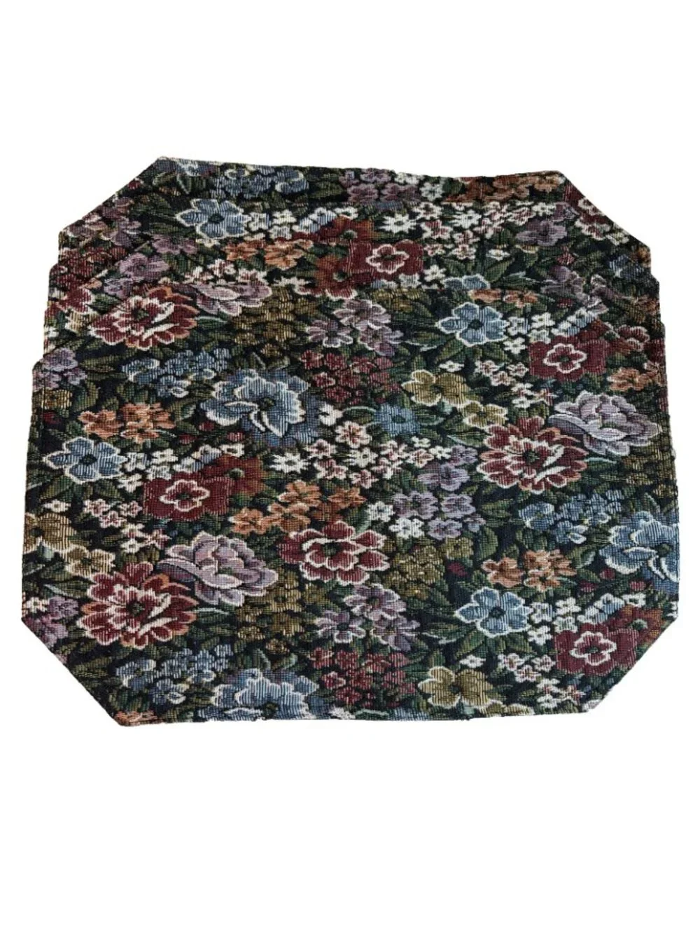 Set of 4 Vintage Tapestry Placemats Multicolor Floral 18 X 12 Octagon Grannycore